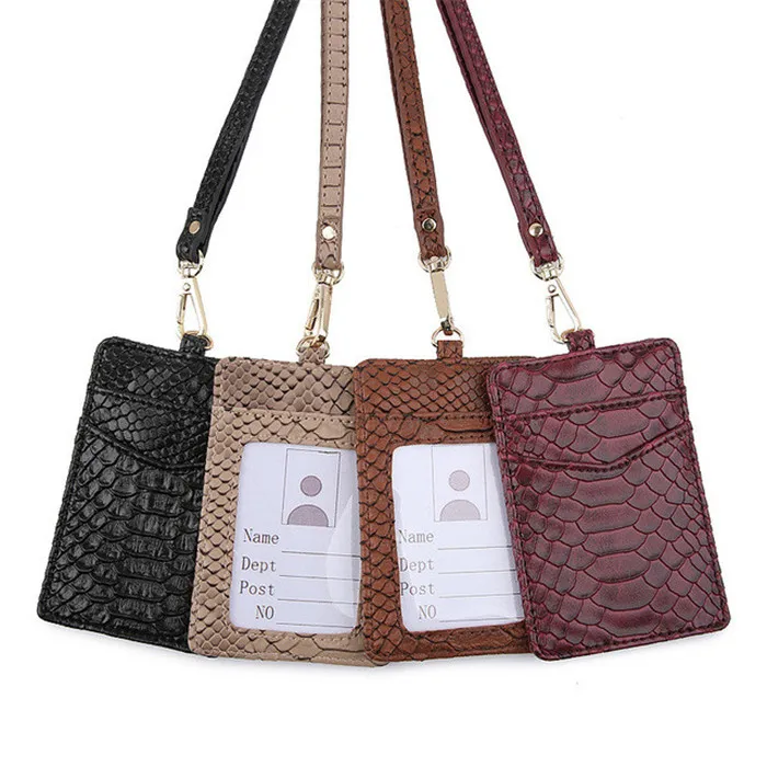 

Python Texture Pattern Leather ID Card Holder Credit Card Wallet Bus Badge Pass Lanyard Card Holder