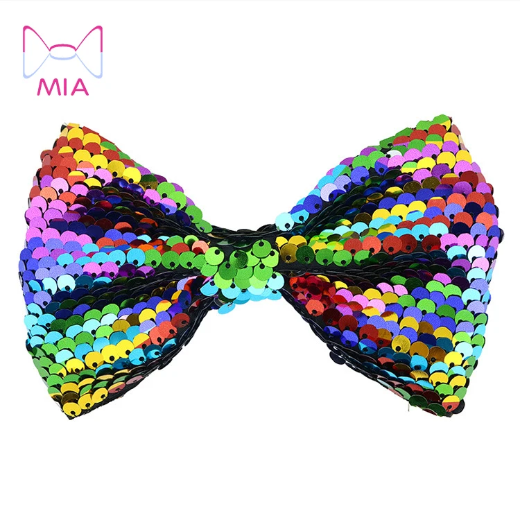 

Mia Free Shipping 5inch bow clips Colored sequins with rounded corners baby girl hair clips, Picture shows