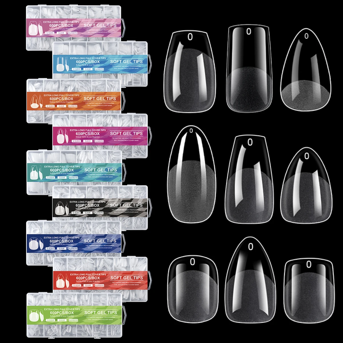 600 Piece Boxed Short Trapezoidal Semi Frosted Traceless Nail Art Extension Popular French Fake Nail for Finger Square Pattern