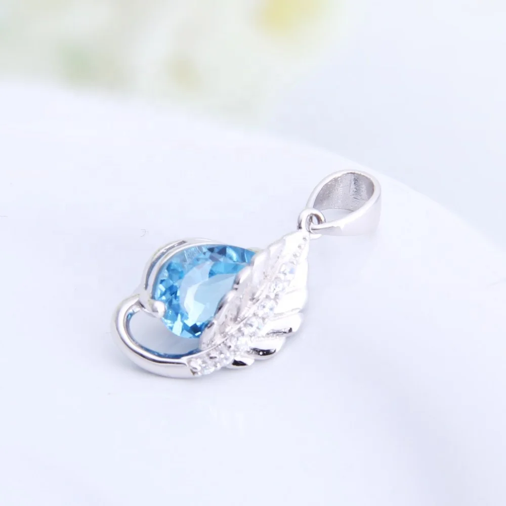 

Abiding Natural Blue Topaz Fashion 925 Sterling Silver Stone Crystal Gemstone Pendant Rhodium Plated Leaf Pendant
