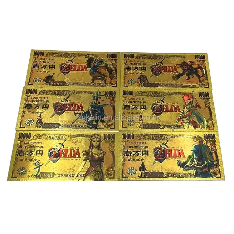 

Free shipping Japan anime game zelda character 10000 yen money 24k gold plated foil banknote