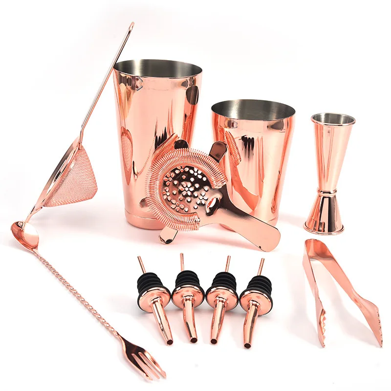 

Bartender Kit Barware Tools 11 piece rose gold Stainless Steel Bar Accessories Cocktail Shaker Set 11pcs, Rose gold /silver /black