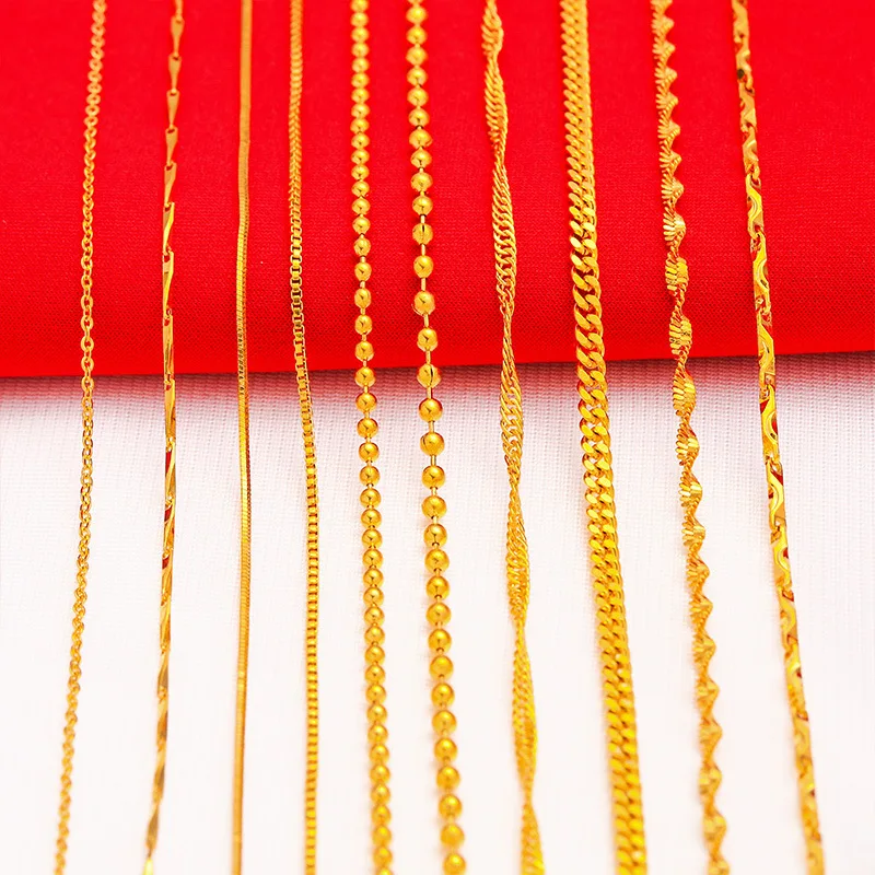 Minimalist Non Tarnish Real Gold plated Cuban Chain Necklace women Fashion Box Beads  Necklace Jewelry Gift