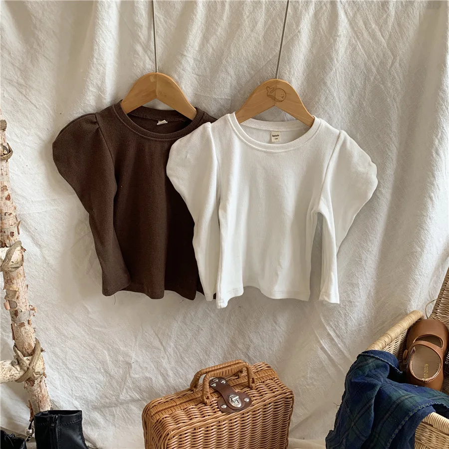 

new arrival fall autumn little baby girls shirts tops white brown casual kids clothing 1123A21