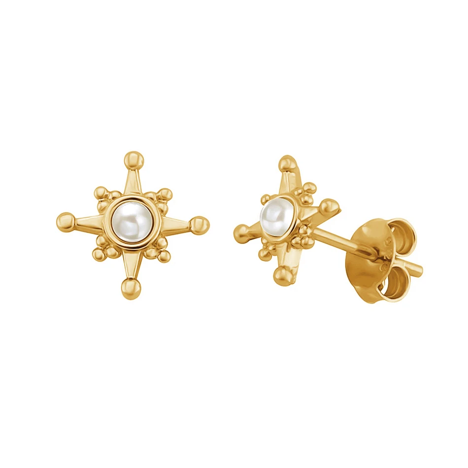 

jewelry manufacturers high fashion 925 sterling silver gold plated classic star stud earrings with fresh water pearl