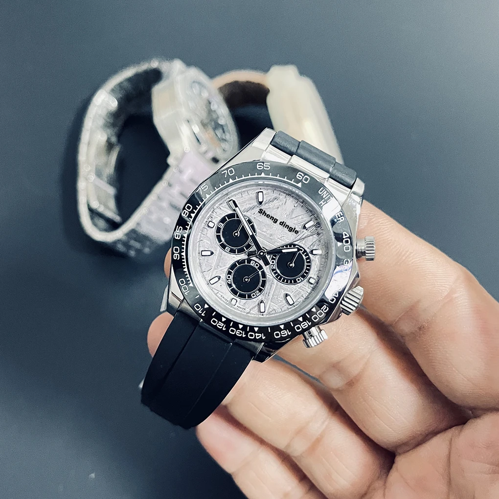 

904L silver case Meteorite iron dial waterproof band 7750 movement OEM logo stainless steel mechanical watch