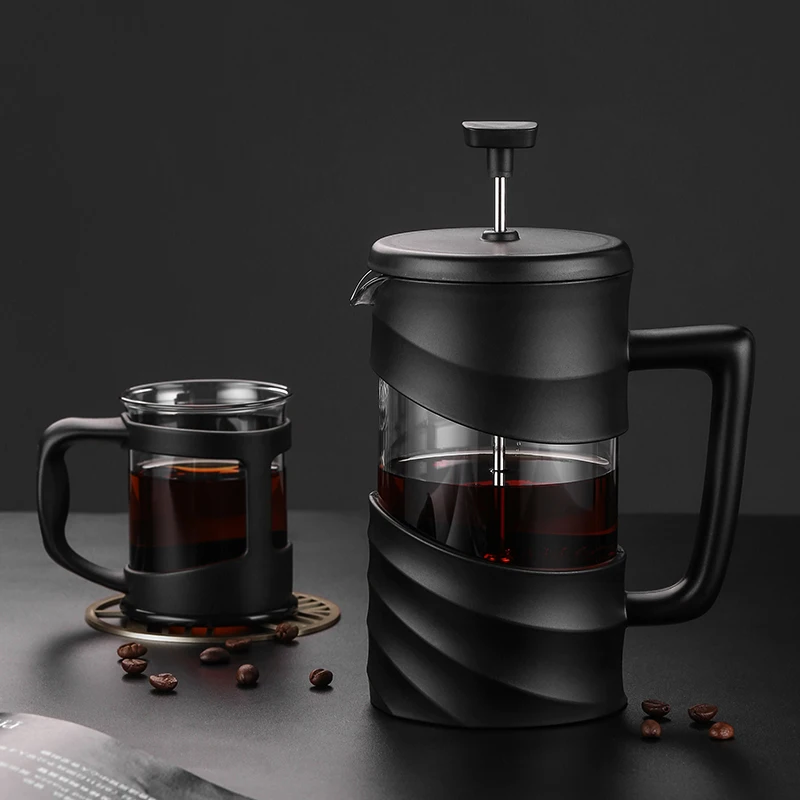 

Hot Sale 350ml Mini Black Prensa Francesa Cafe Heat-Resistant Glass Tea Maker BPA-Free Coffee French Press