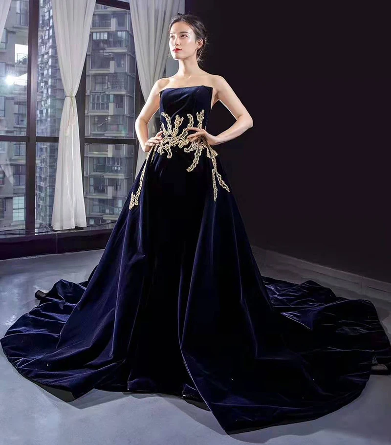 Rsm66680 Real Luxury High Quality Gold Applique With Belt Empire Waist Hot Selling Evening