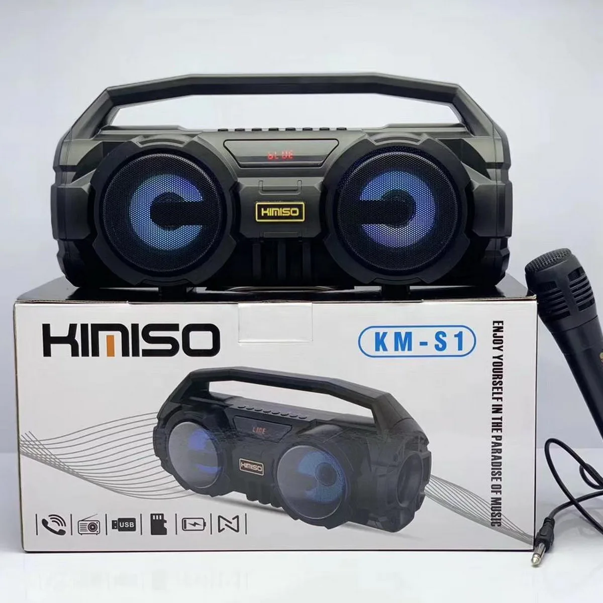 

KMS-S1 kimiso speaker factory direct selling sound system wireless speaker For Home Hotel Car School, Black/gray