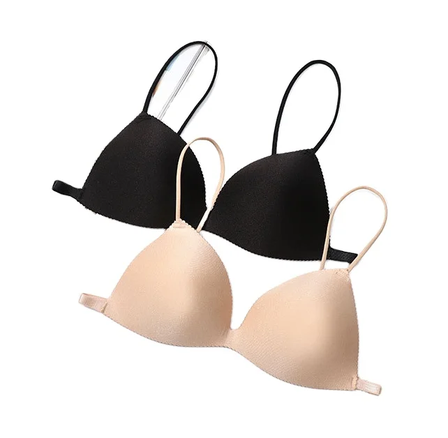 

French girl wire free triangle cup bra smooth small breast without trace back buckle beauty back chest wrap bra, Black,fleshcolor