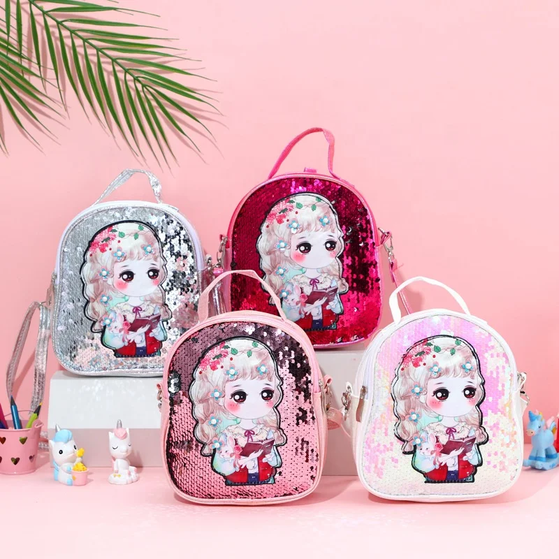 

2022 Wholesale New Flash Girl Backpack Pu Cartoon Cute Children's Sequined School Bag