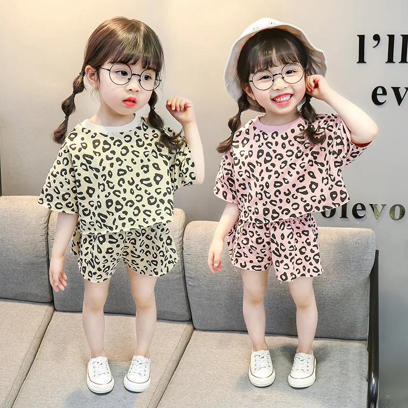 

2020 Baby Summer Clothing Infant Kids Baby Girl Leopard Cotton Clothes Tee +Shorts Kids Girl Casual 2pcs Sets Outfits 6M-5T, Pink, coffee, orange, apricot
