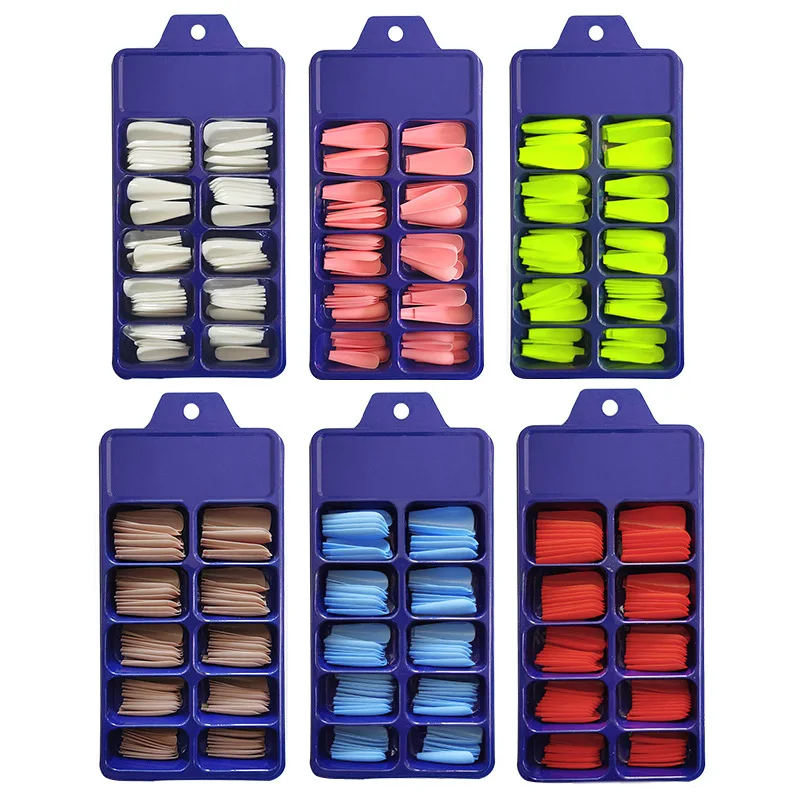 

Wholesale 100pcs Long Coffin False Nails Candy Black Purple Coffee Fake Nails Easy Remove Full Cover Matte Artificial Nail Art T, As the picture