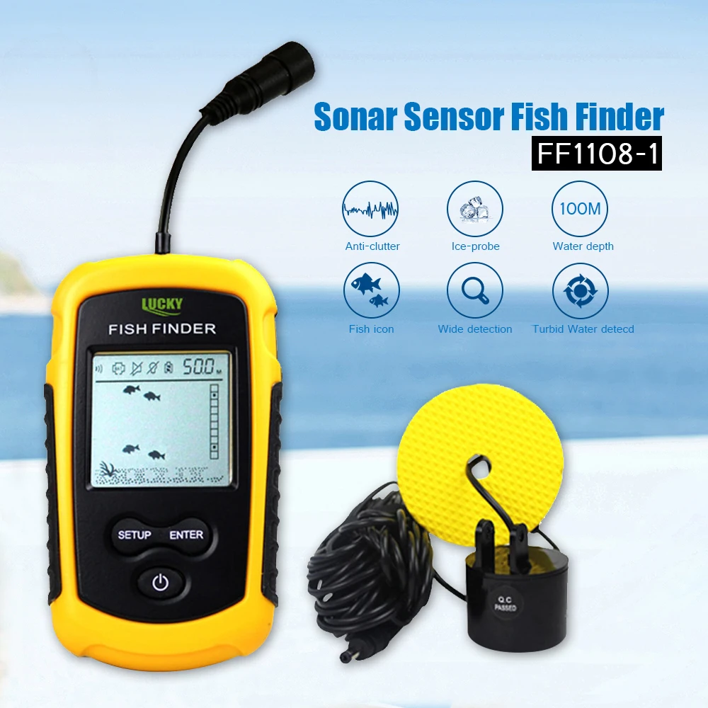 
FF1108-1 Portable Fish Finder ice fishing Sonar Sounder Alarm Transducer Fishfinder 0.7-100m fishing echo sounder 