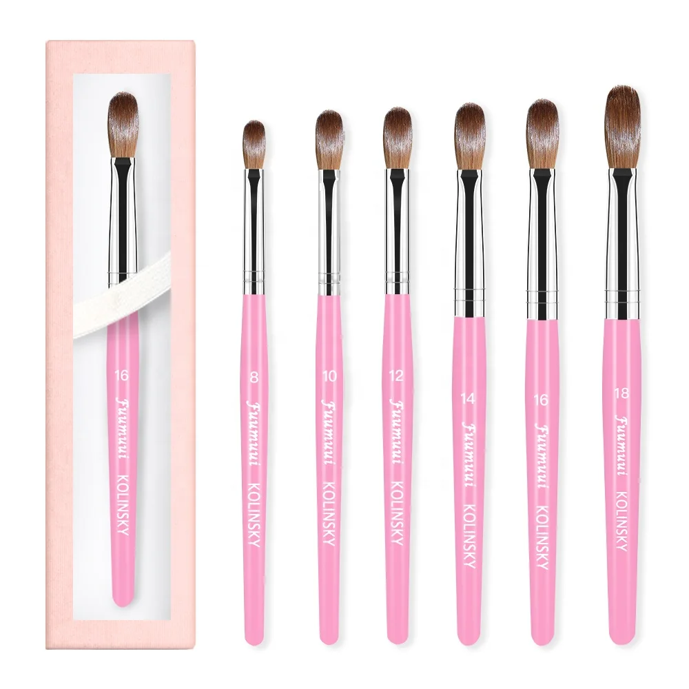 

2020 Hot sale High quality Custom logo Pink handle 100% pure kolinsky acrylic nail art brush, Multicolor