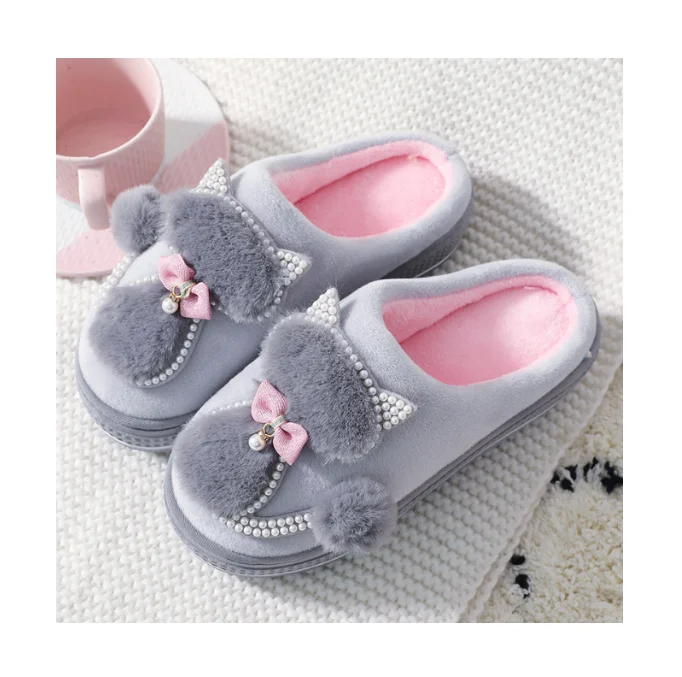 

Cotton Cat Plush Slippers Platform Indoor Shoes for Women Winter Slippers Home Slipper Female Warm Shoes EVA Fashion Trend 20cm