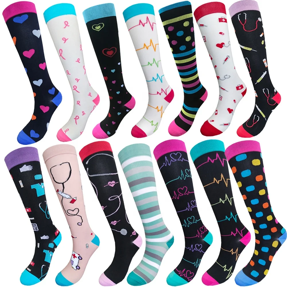 

Fashion colorful graduated 15-20 mmhg knee high nurse compression nursing socks for women, Custom color