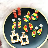 

wholesale geometric multicolor acrylic clay dangling earrings 2020 spring newest plastic clay earrings jewelry for women