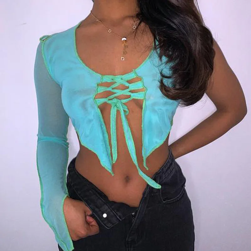 

FS4238A Women new sexy mesh shirt see through lady blouse tops