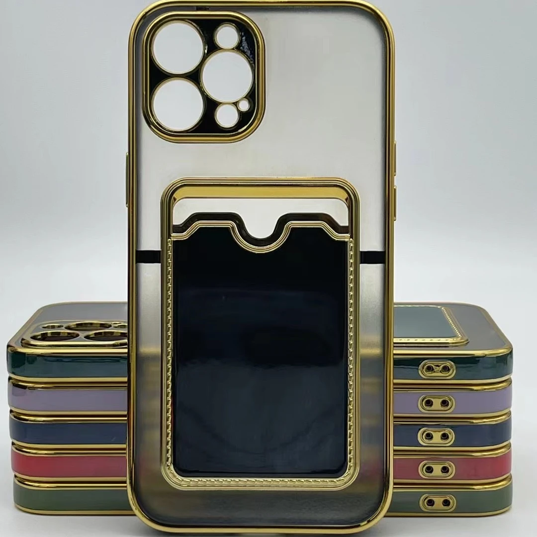 

Hot Selling Electroplate Case with Card Holder Phone Case Credit Slot, 6 colors