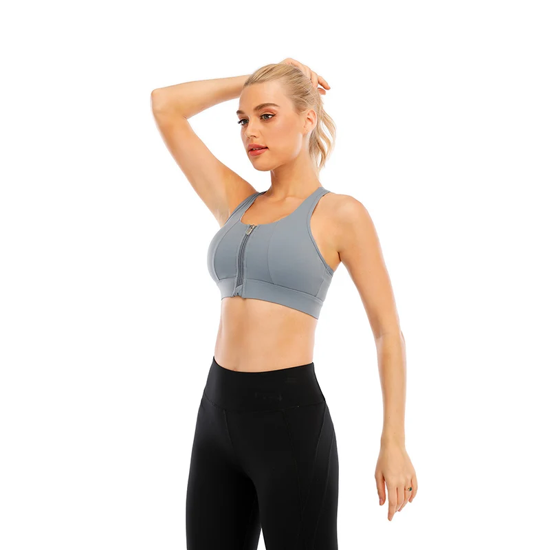 

wholesale back crossed yoga bra zipper fitness top womens sports bra