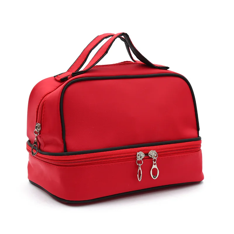 

wholesale plain double layer big capacity girls tote cosmetic bag large, 4 colors