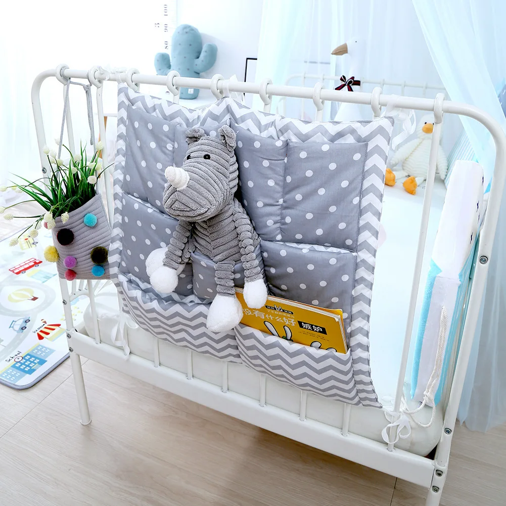 

New multi-layer cotton crib storage bag Cartoon multifunctional bedside baby diaper storage bag