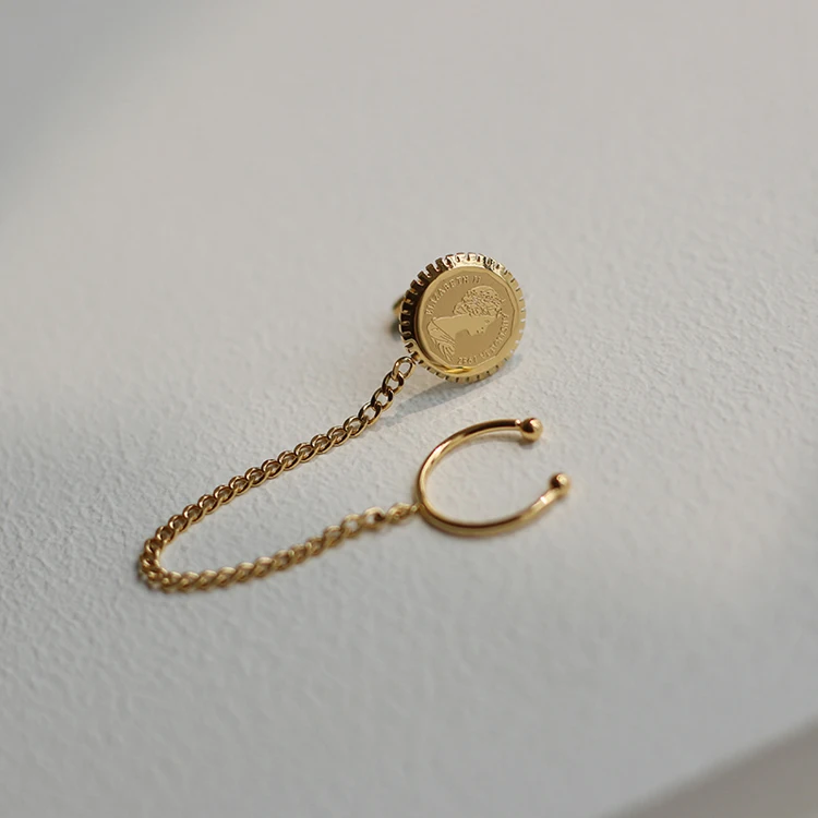 

Simple spring summer gold coin queen charm ear clip Cuff Chain Earrings Wrap Tassel Earrings for Women Crawler Earrings, Optional as picture,or customized
