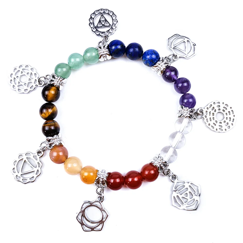 

Natural energy healing crystals bead elastic yoga energy seven chakras stone bracelets for gift, 7 color