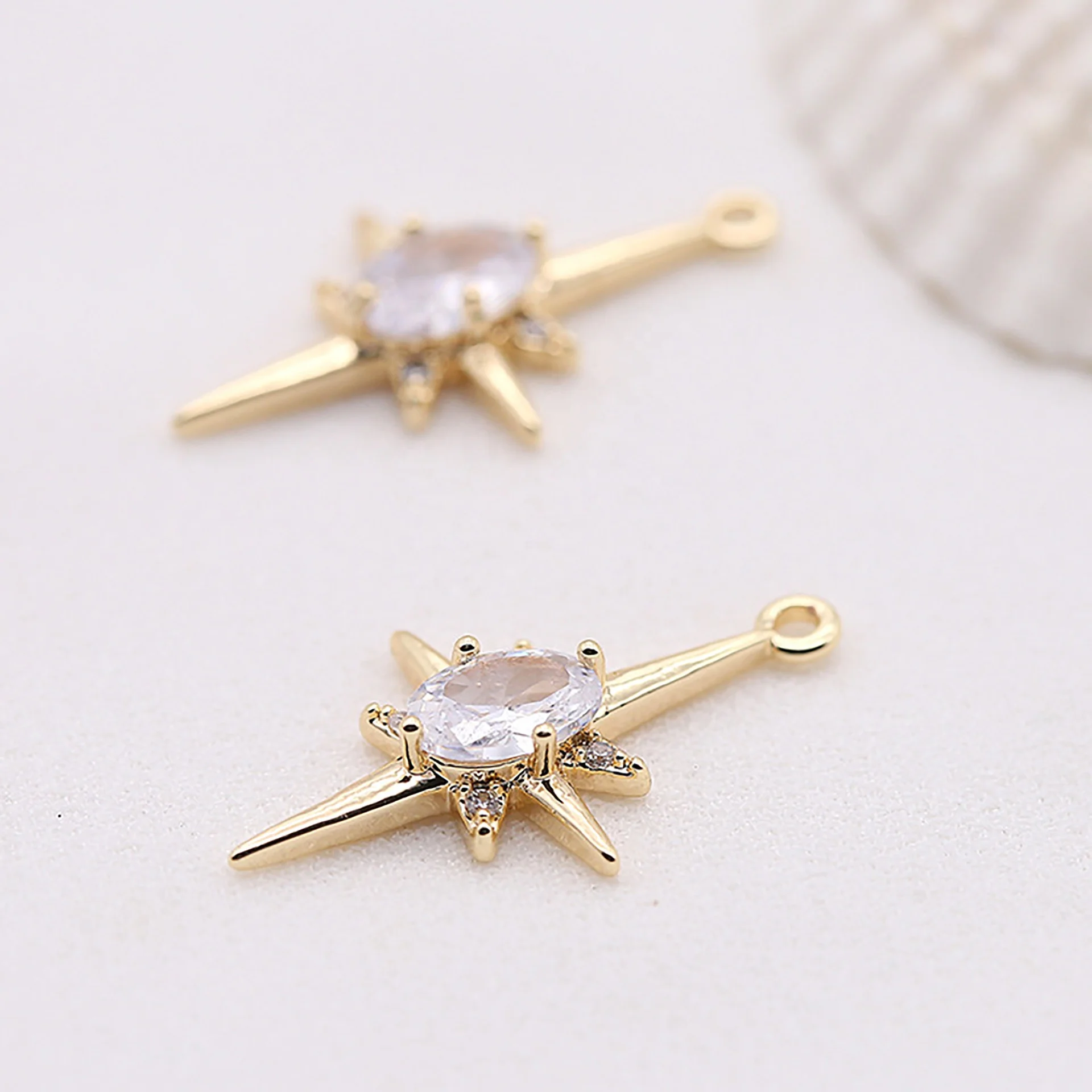 

Charm Supplies High Quality Design Sun Shape Inlaid Zircon 14K Gold Plated Charms for Earring Making