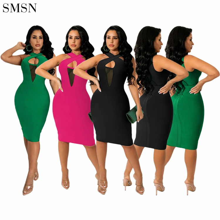 

Hot Selling Tulle Patchwork Hollow Out Dresses Women Casual Women Sexy Long Elegant Dresses