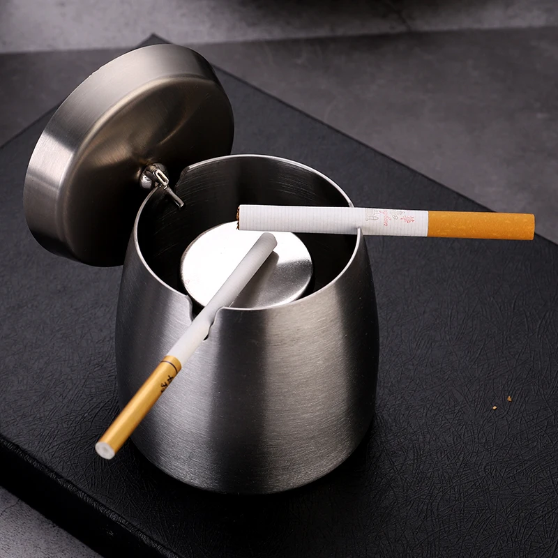 

Outdoor Indoor Cigarettes Unbreakable Ash Tray Windproof Rainproof Stainless Steel Ashtray, Silver