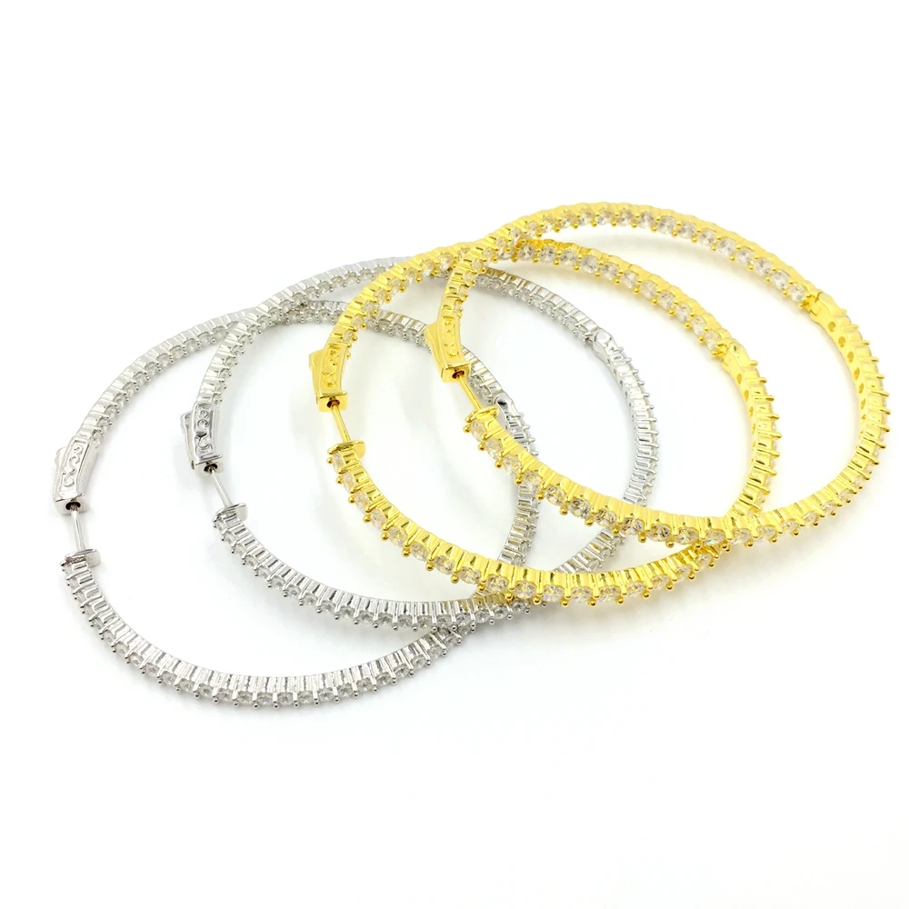 

Factory Wholesale CZ Stone 60MM 925 Silver Women Jewelry Large Big Round Hoop Earrings, As picture