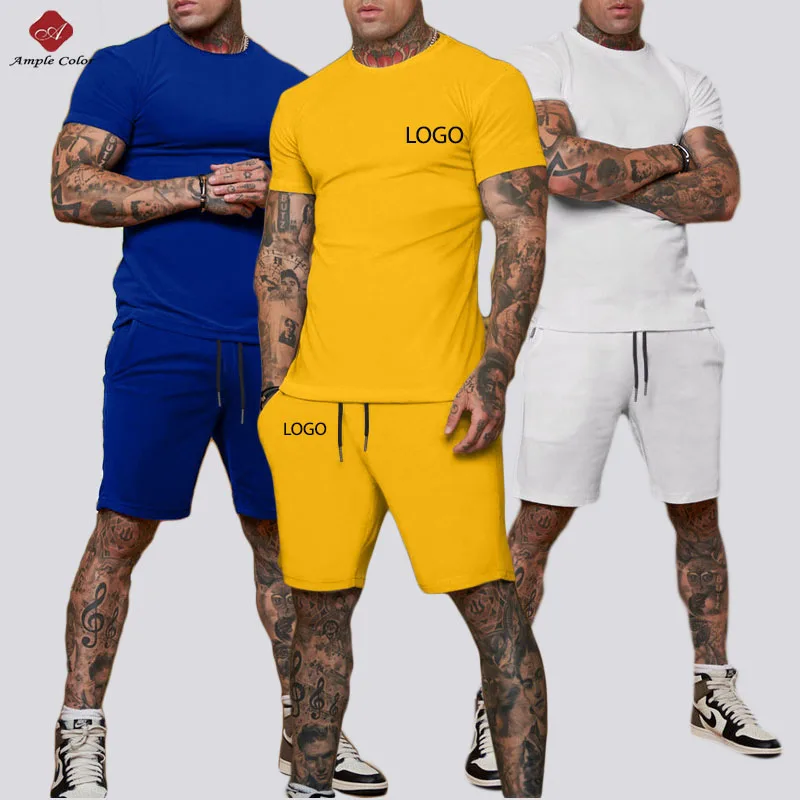 

Summer Outfits 2022 Custom Logo Workout Clothing Gym Tracksuit Drawstring Shorts T Shirt Set Plain Blank Casual Shorts Set Men