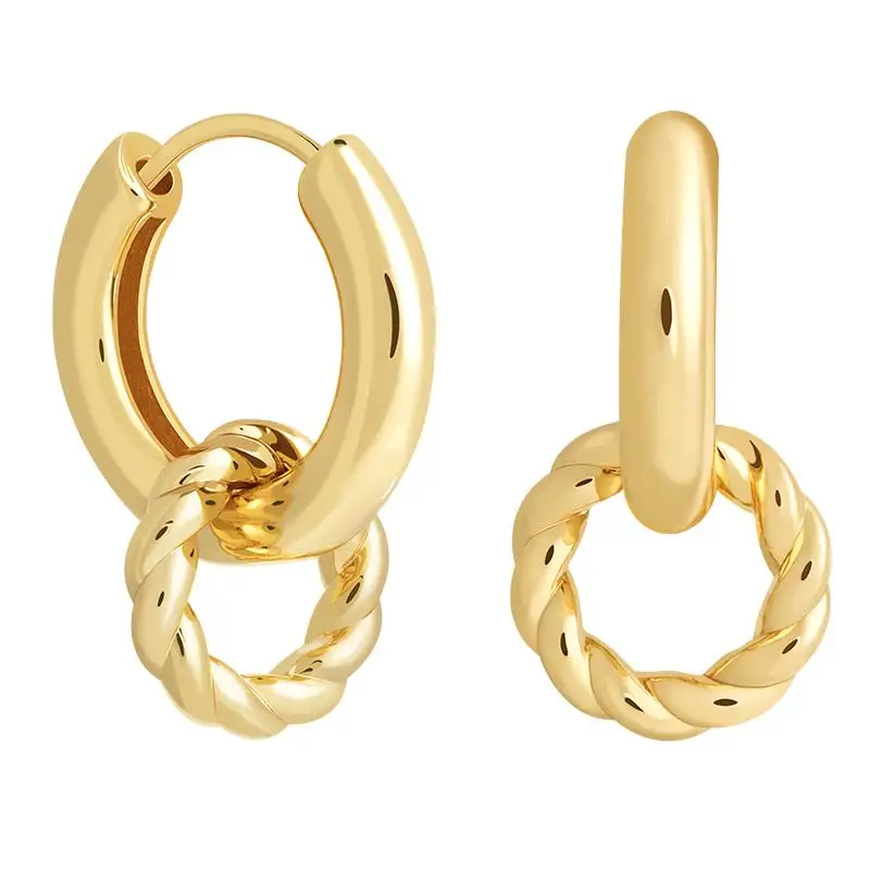 

18k gold plated jewelry fashion 925 sterling silver classical simple style Twist hoop earrings for women party