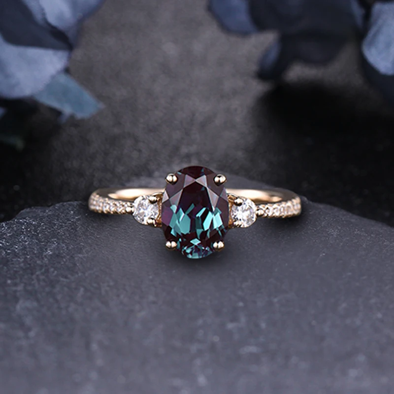 

14k Solid Gold 1.2Ct Oval Cut Lab Created Alexandrite Engagement Ring Luxury Women Engagement Anniversary Gemstone Ring Jewelry