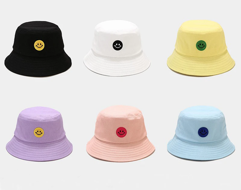 

free shipping wholesale in stock Customizable cotton embroidery fisherman smiley patch smile happy face bucket custom bob hats