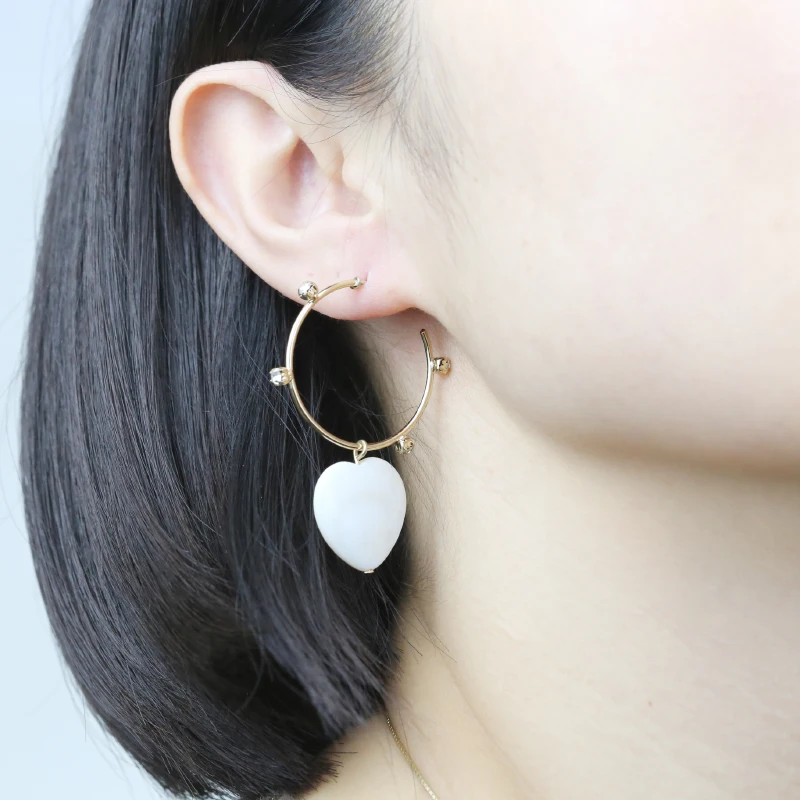 

Heart Shell Gemstone Gold Plated Hoop Earring Women Fashionable Jewelry Design Gift Jewelry, Gold color