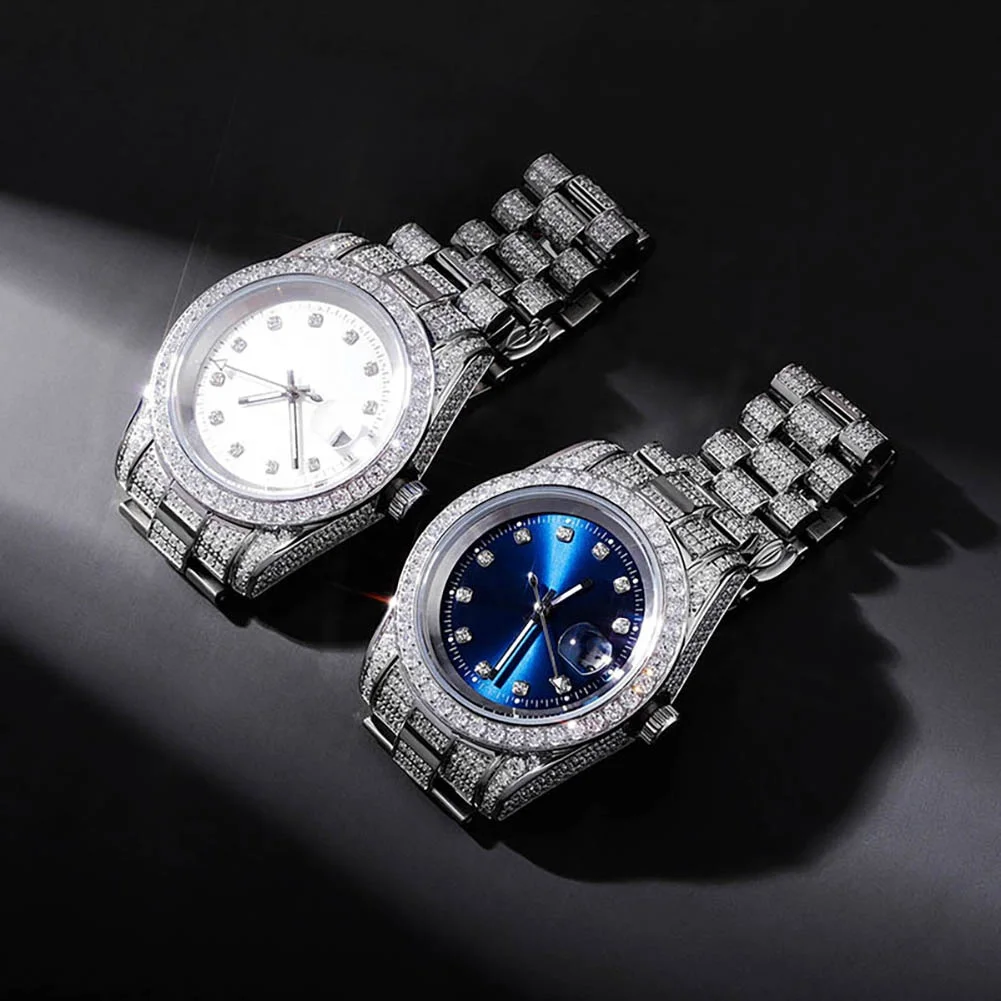 

TOPGRILLZ Iced Presidential Mens Watch Luxury 18K White Gold stainless steel Watch with zirconia