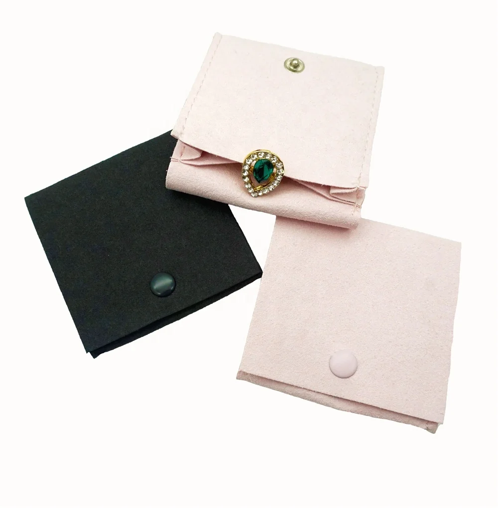 

Micro Fabric Small Jewelry Pouches High Quality Fabric Jewelry Packaging Suede Pouch With Button, Customized color