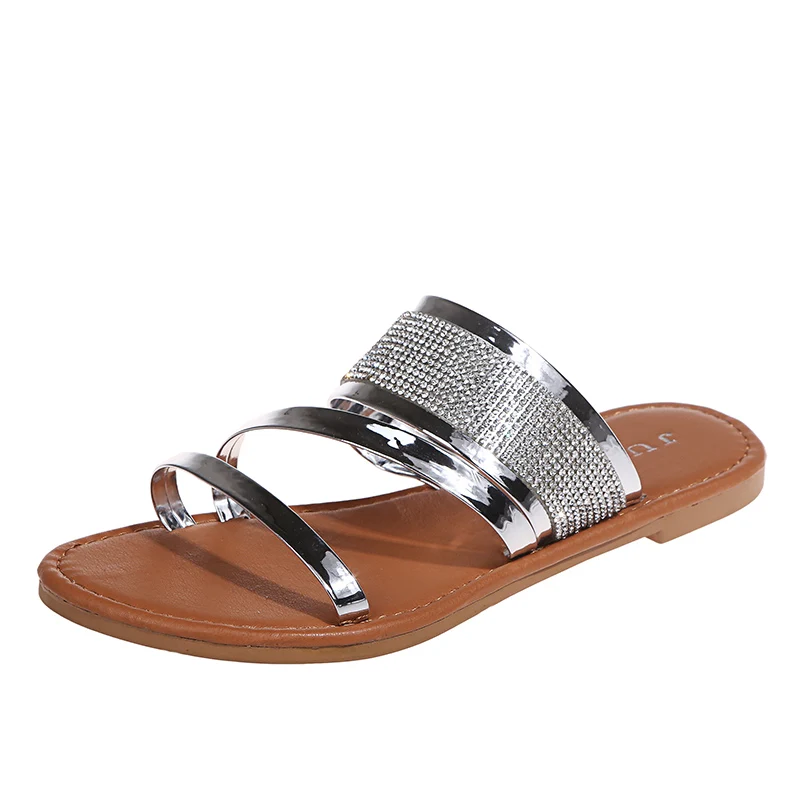 

2021summer Hot selling trending Shiny flat ladies slippers for young girl