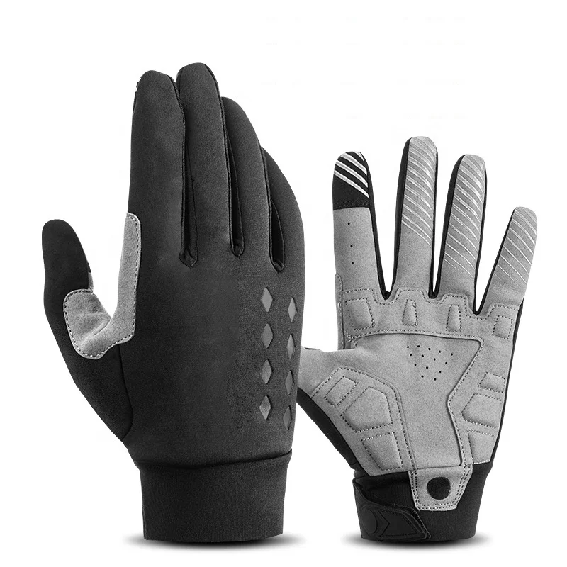 

Autumn/winter fleece touch screen cycling glove Mens and womens full finger motorcycle E-bike SBR pad gloves, Black