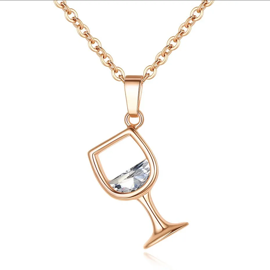 

2019 Fashion wineglass Necklace Women's Shiny Zircon wineglass pendant Necklace Jewelry Wholesale