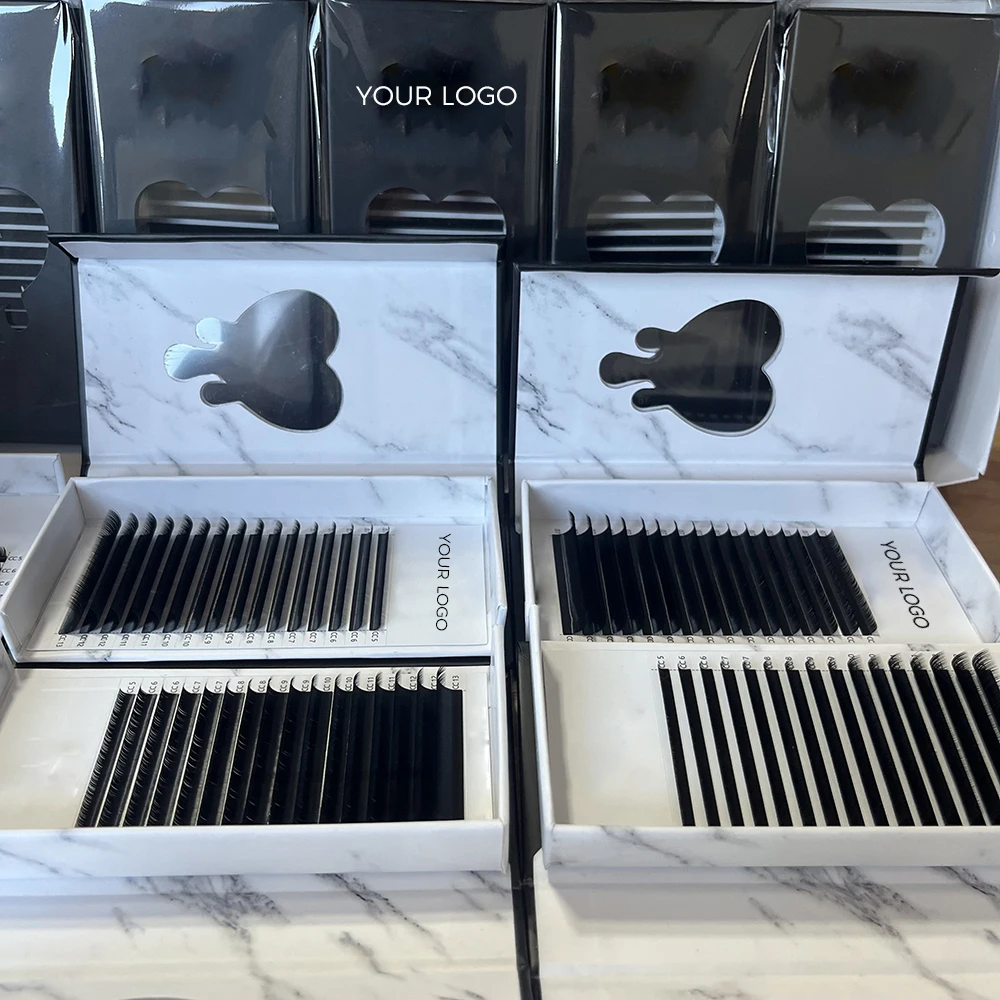 Private Logo Eyelash Extensions Easy Fan Volume Matte Faux Mink Tray Individual Fans Supply Box Mixed Length Light Wholesalers