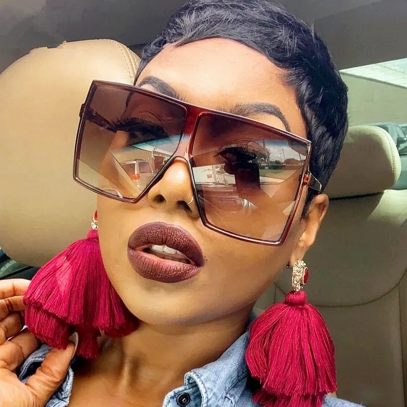 

2022 Oversized Square Sunglasses Women New Luxury Brand Trendy Flat Top Red Blue Clear Lens Vintage Men Gradient Shades UV400, Picture colors