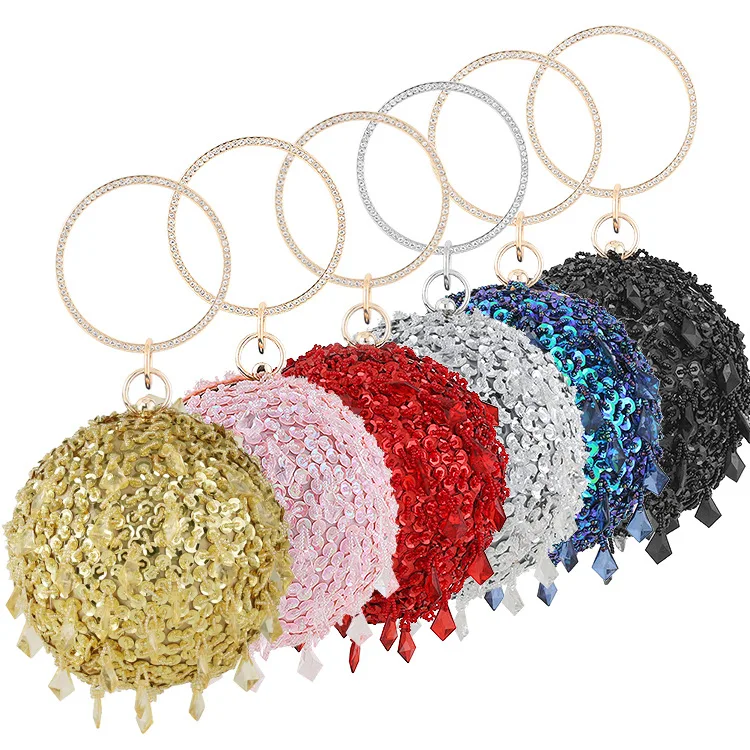 

2021 Sequins Round Rhinestone Tassels Ball Design Handbags Clutches Multicolored Handbag For Women