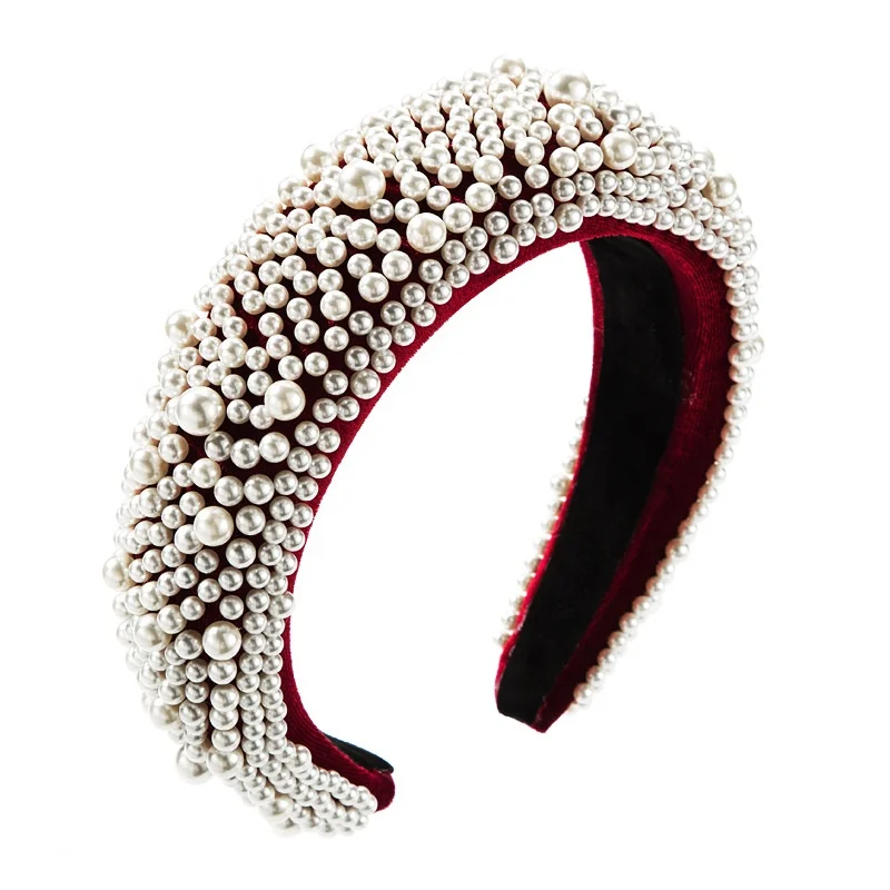 

Velvet Padded Pearl Headbands for Women Thick Velvet Sponge Head Band Full Pearls Hair Hoop Wide Hairbands Hair Accessories