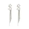 VRIUA Silver Double Star Rhinestone Crystal Long Tassel Earrings for Women Bridal Drop Dangling Earrings Brincos Wedding Jewelry