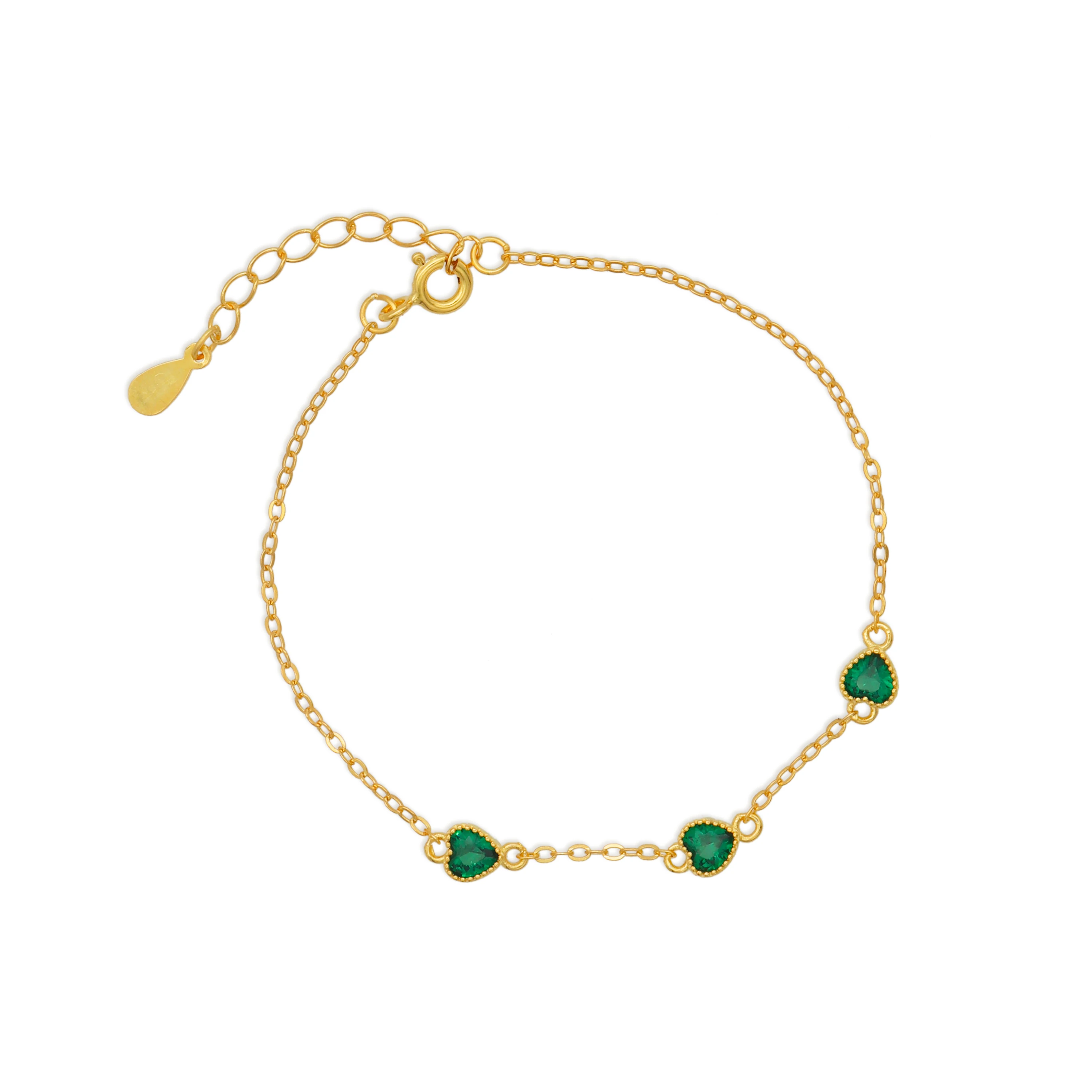 

Chris April charm 925 sterling silver gold plated olivine emerald heart pendant bracelet