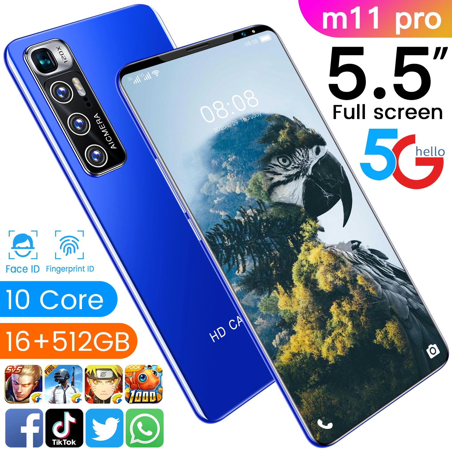 

5.5inch screen M11 pro mini telephones 5600mah Dual SIM Card Original Smartphone 24MP+32MP 12GB+512GB Face ID Mobile phones, Black blue gold